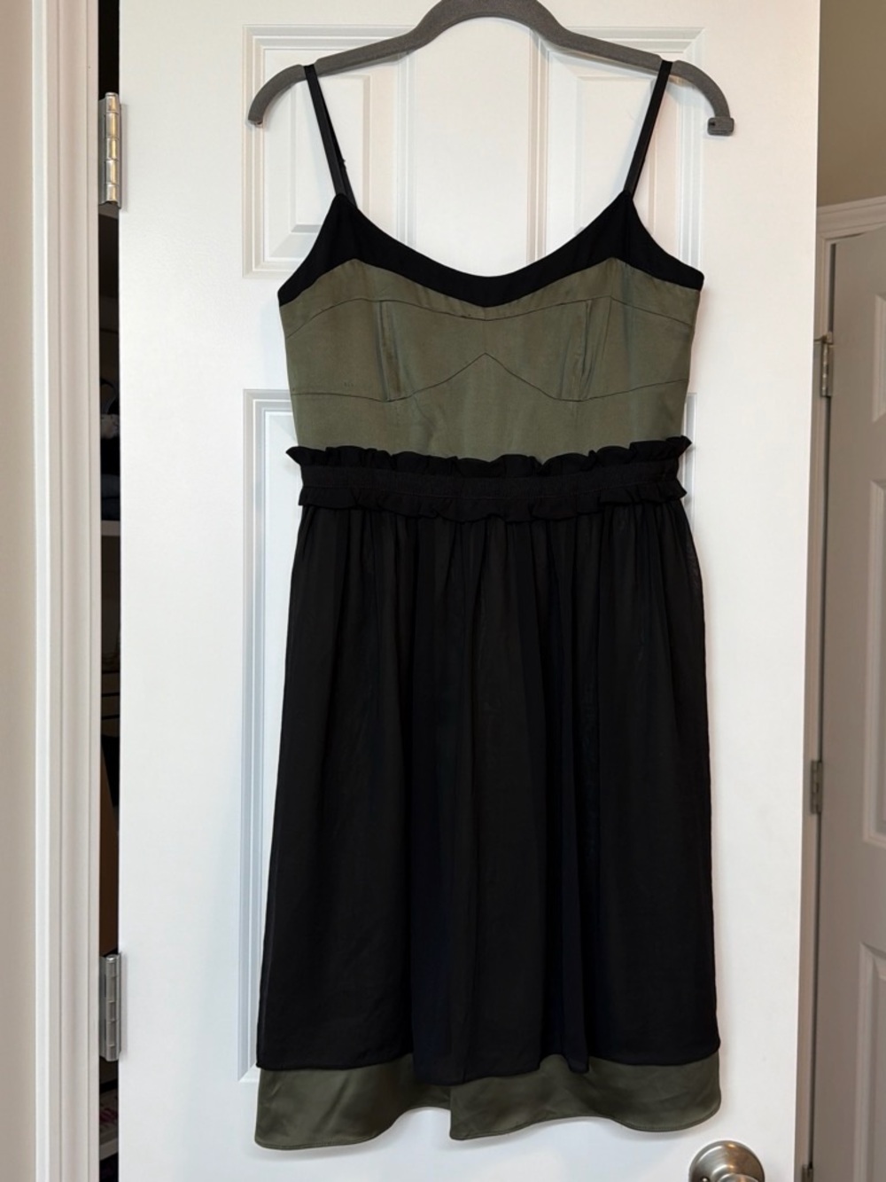 BCBGeneration Olive and Black Spaghetti Strap Mini Dress